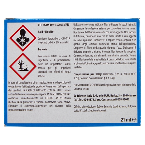 Raid Liquido Elettrico Antizanzare Contro Zanzare, 30 Notti, 1 Base e 1 Ricarica 21 ml